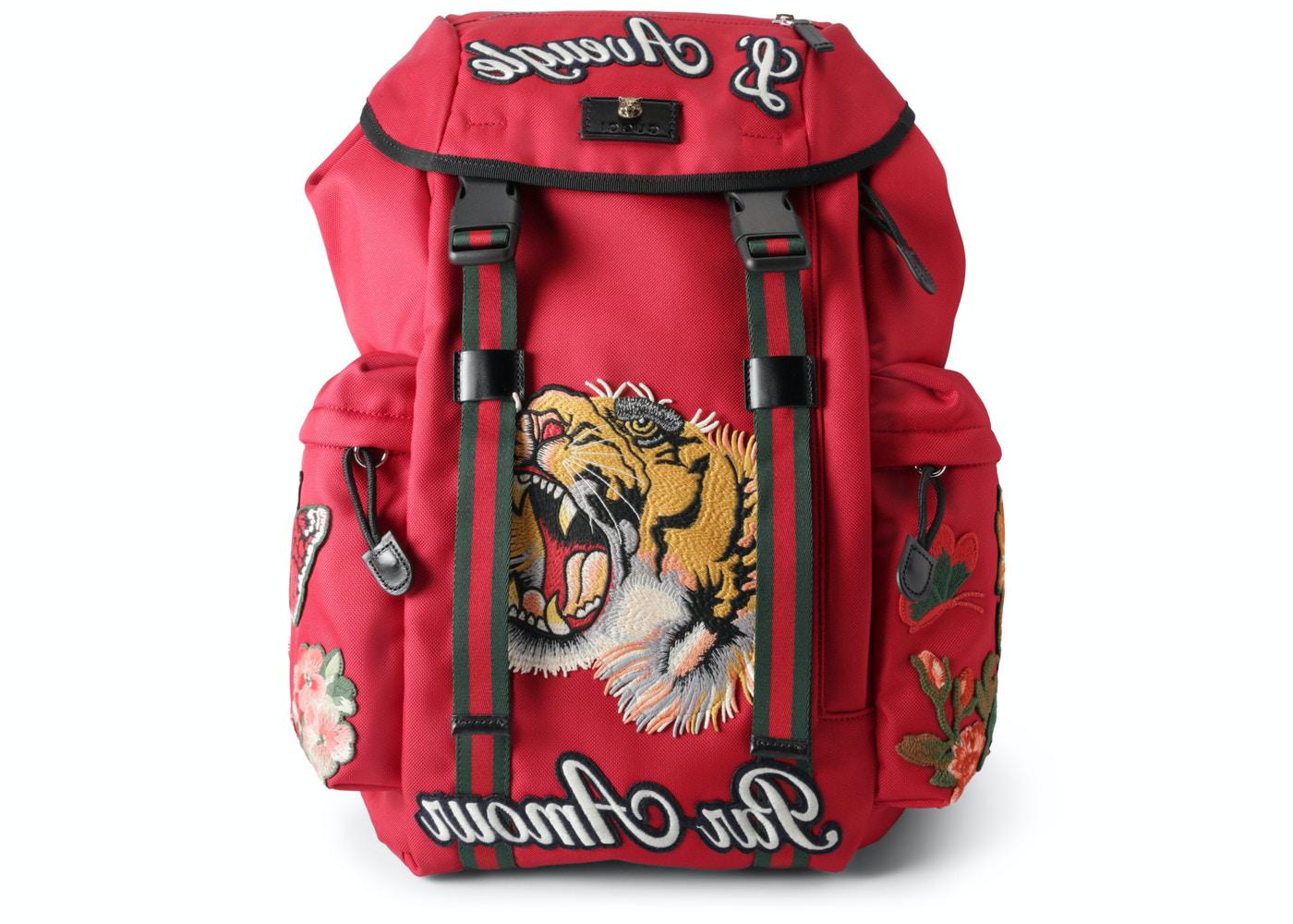 Gucci Backpack L'Aveugle Par Amour Embroidered Techno Canvas Red