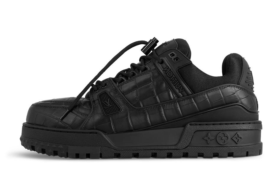Louis Vuitton LV Maxi Trainer – Grey & Black Patent Leather with Orange Accents