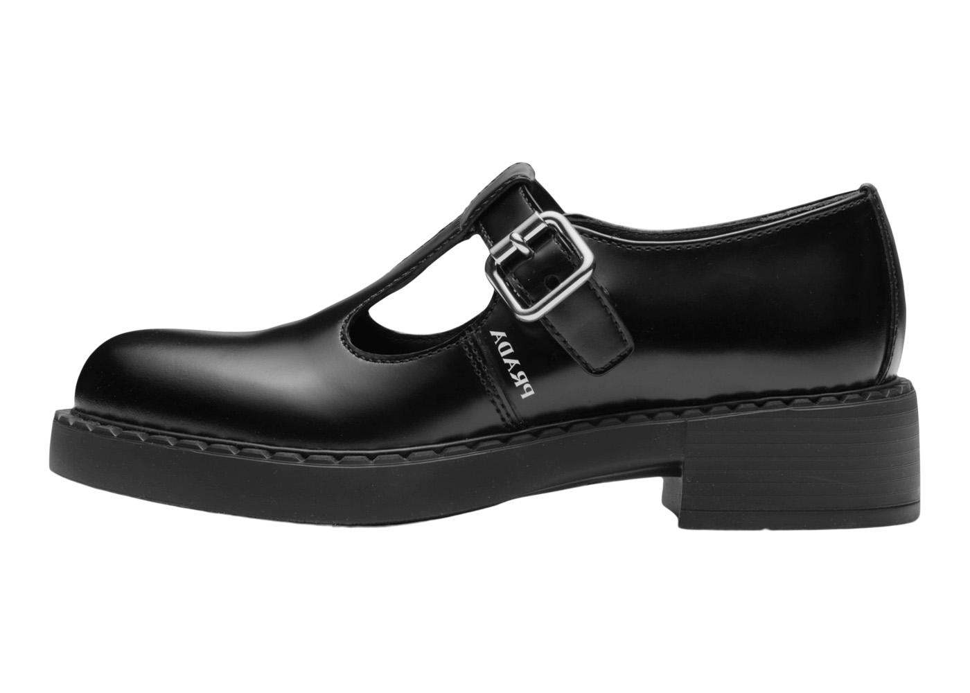 Prada Mary Jane 50mm TStrap Shoe Black Brushed Leather 1E834M_055