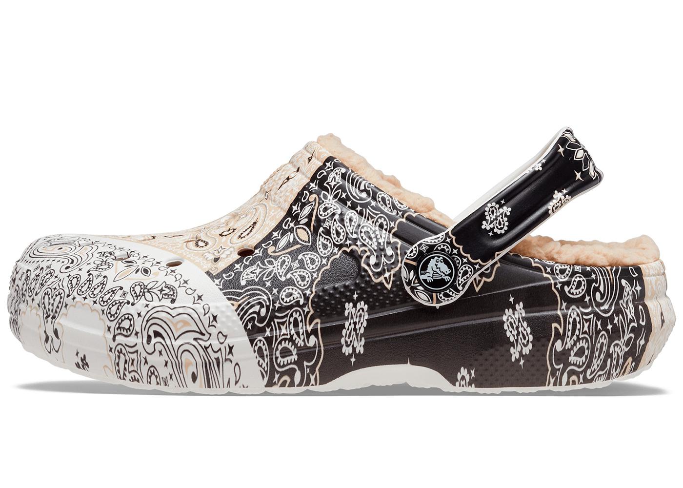 Crocs Classic Fleece Lined Clog Bandana Black White Chai