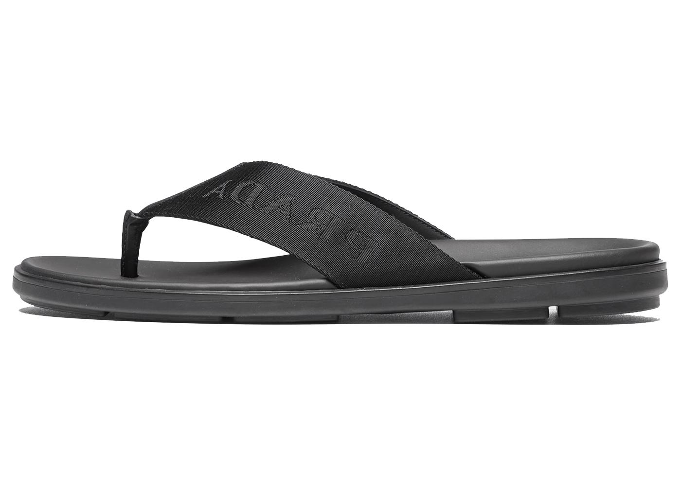 Prada Nylon Tape Thong Sandals Black Leather (Men's)