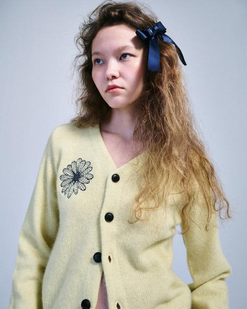 RACCOON BLENDED CARDIGAN ROUND NECK_LEMON YELLOW