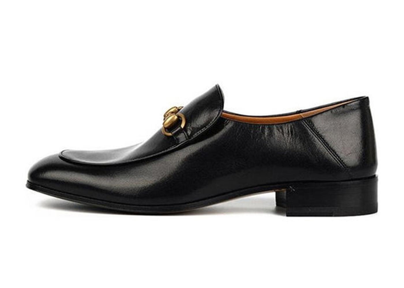 Gucci Horsebit Slip On Loafer GoldTone Black Leather (W)