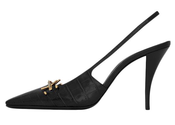 SL CHERISH CROCODILE SLINGBACK PUMP 75 BLACK CALFSKIN