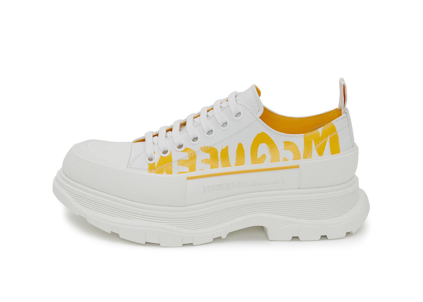 Alexander McQueen Tread Slick Low Lace Up Graffiti White Yellow Pop