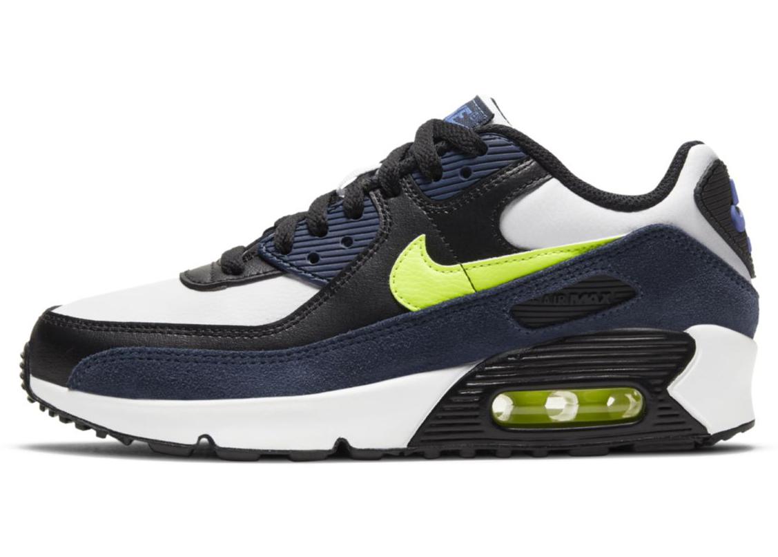 Nike Air Max 90 Leather Midnight Navy Volt (GS) CD6864-401 - ìíë¼ì´ì¦