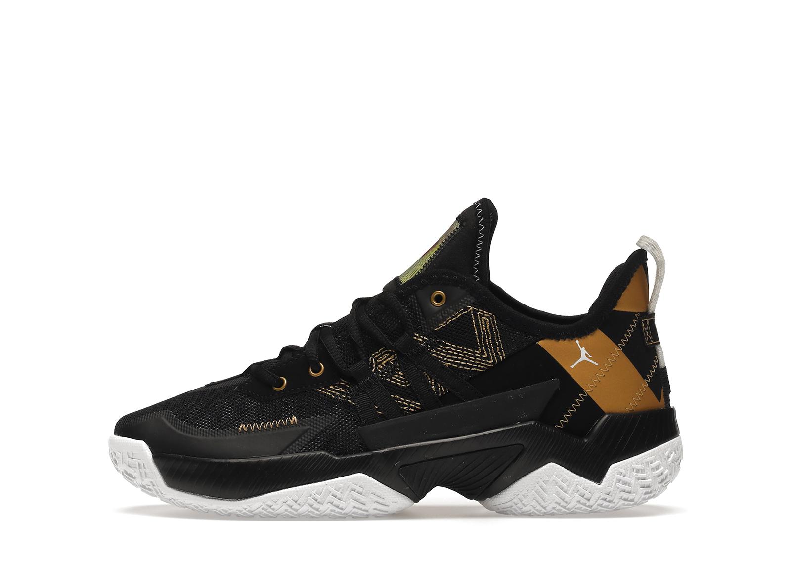 tenis jordan westbrook one take 2 gs black metallic gold