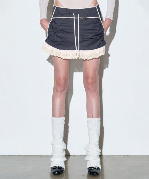 Lace Lowrise Mini Skirt Charcoal