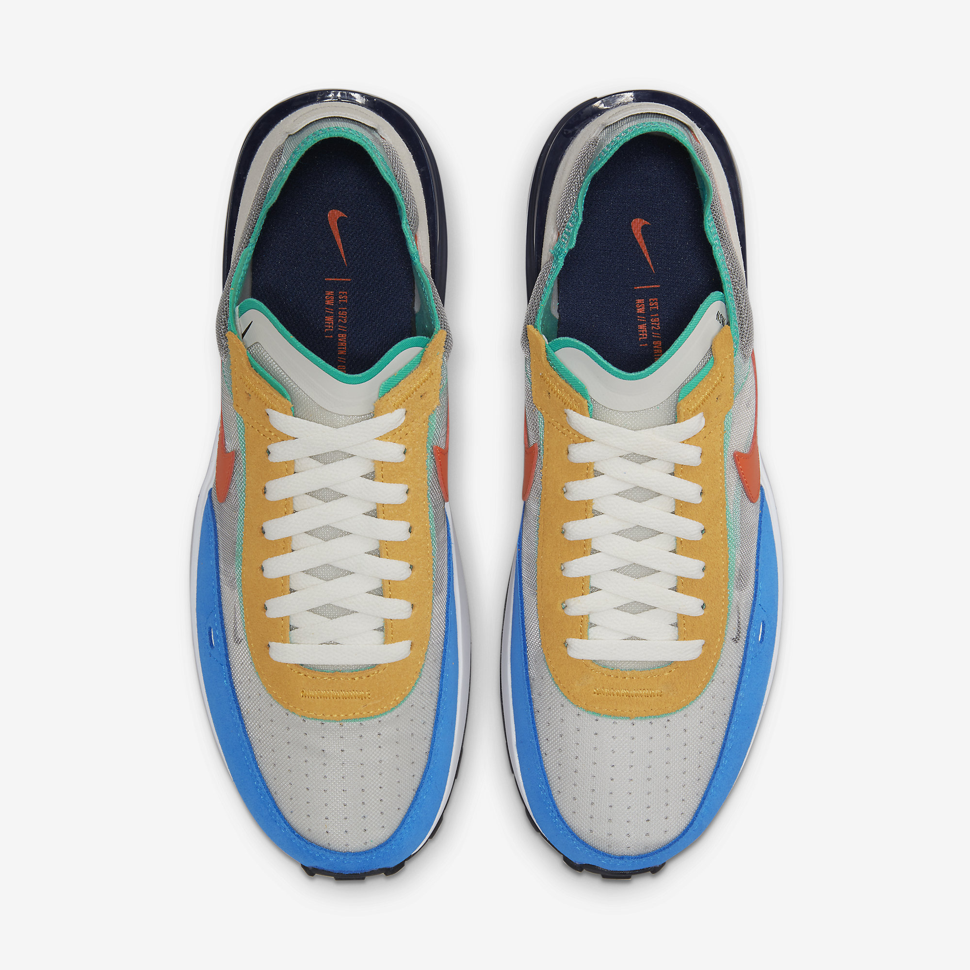 nike waffle one mustard orange blue turquoise
